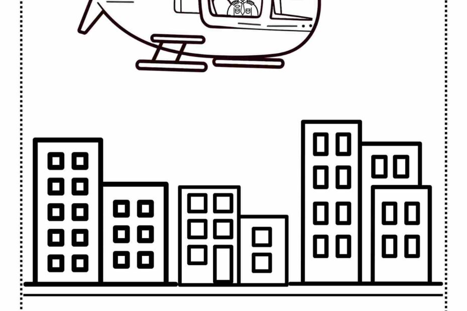 הליקופטר מעל העיר דף צביעה לילדים